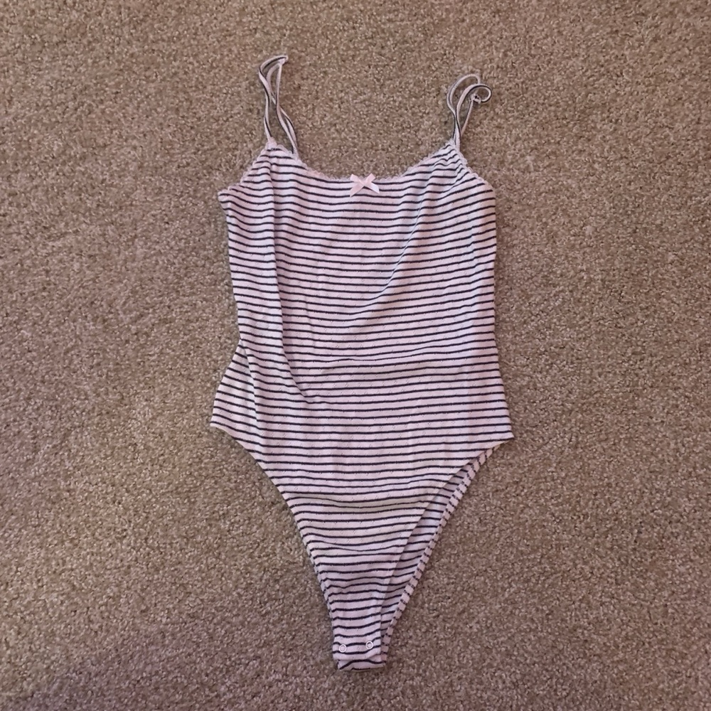 Striped Bodysuit with Bow Accent